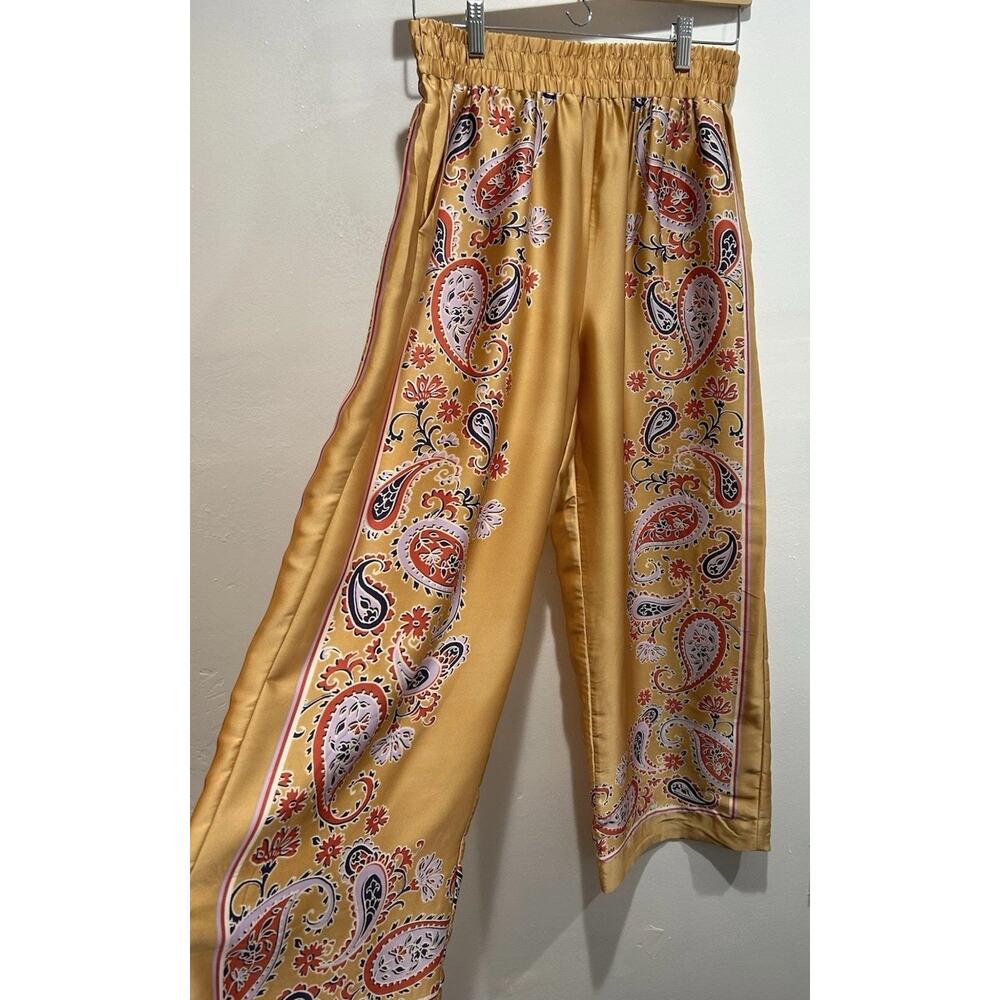 DR2 Silky Wide Pants Scarf Print Golden Yellow Color Size Medium/large